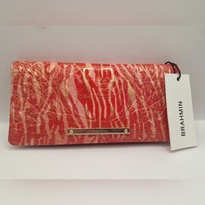 Brahmin Ady Wallet Coral Red Orange Melbourne Croc Embossed Leather NWT